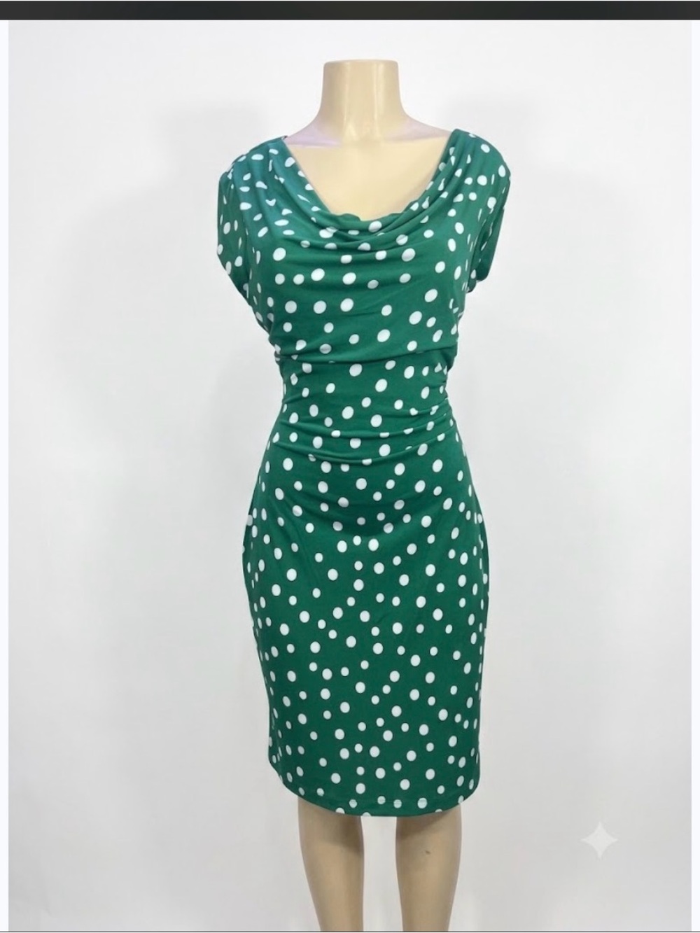 connected apparel Green & White Polka Dot Cowl Neck Midi Dress
